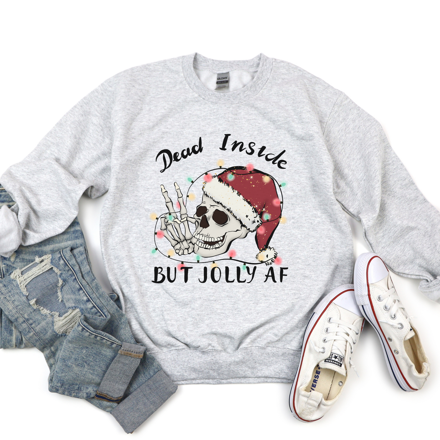 Dead Inside but Jolly AF Christmas Skeleton Crewneck Sweater