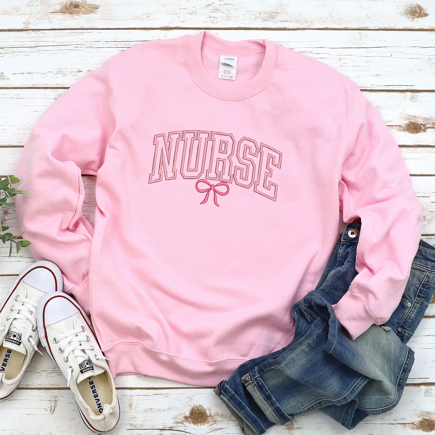 Embroidered Nurse Bow Crewneck Sweater