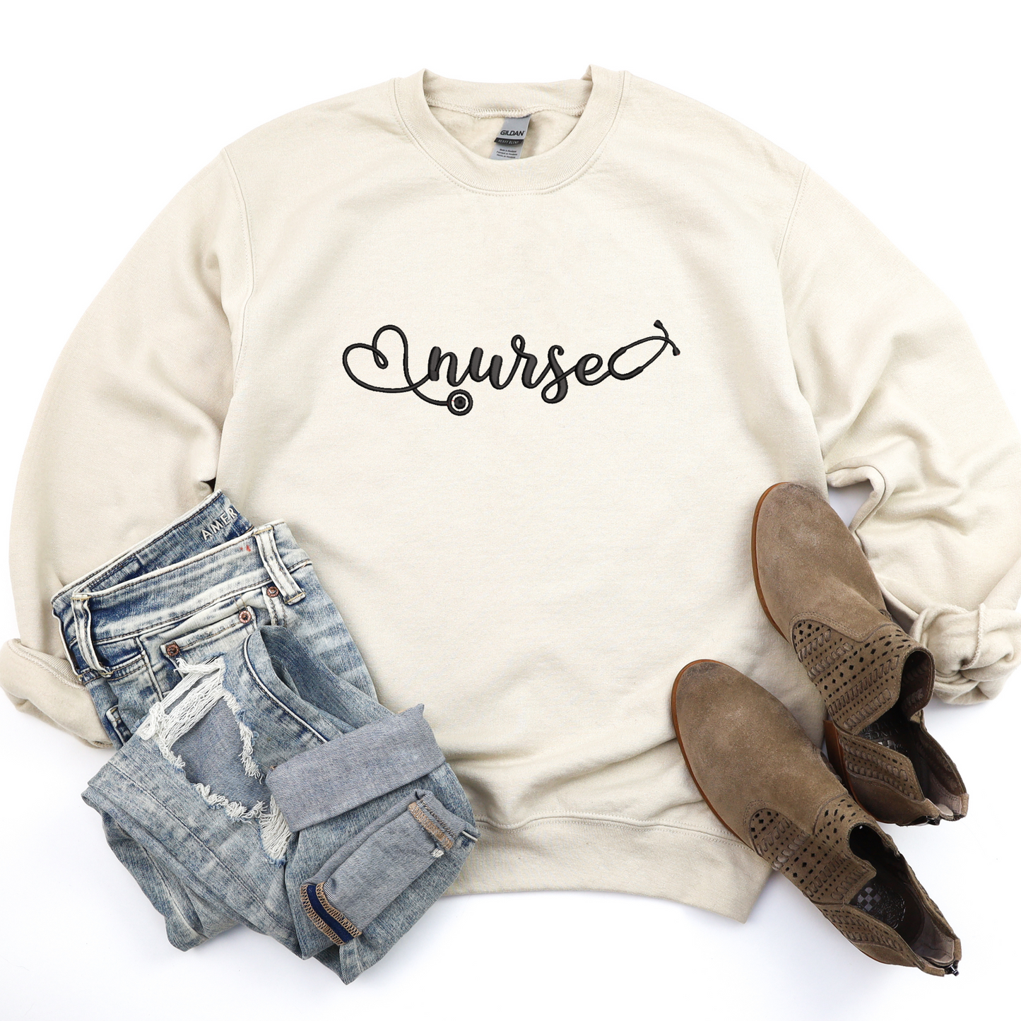 Embroidered Nurse Crewneck Sweater