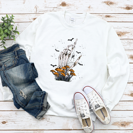 Mushroom Skeleton Hand Crewneck Sweater