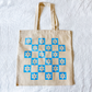 Blue Floral Checker Tote Bag – Recycled Cotton Everyday Canvas Tote