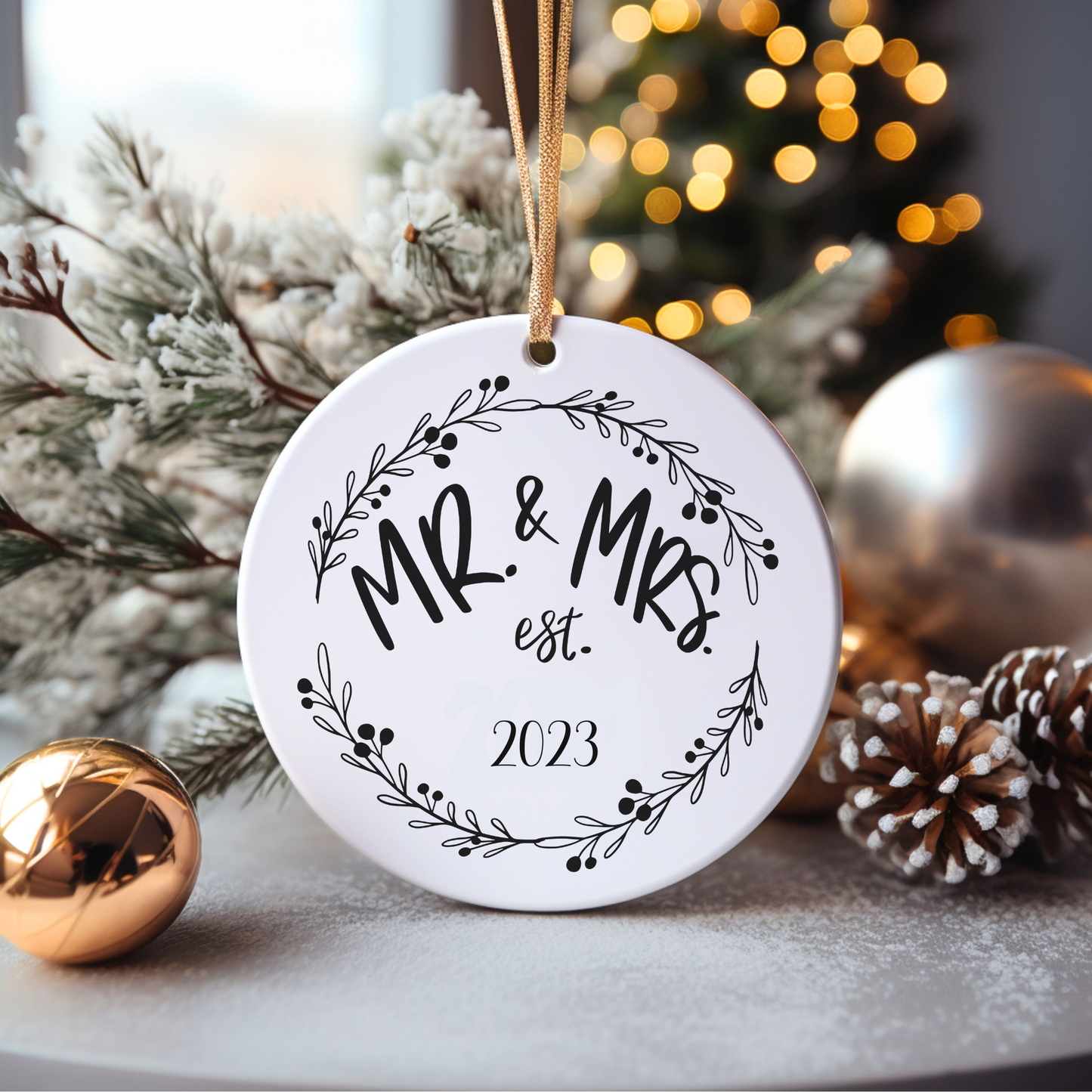 Mr. and Mrs. Established 2023 Ceramic Christmas Ornament