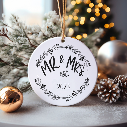 Mr. and Mrs. Established 2023 Ceramic Christmas Ornament