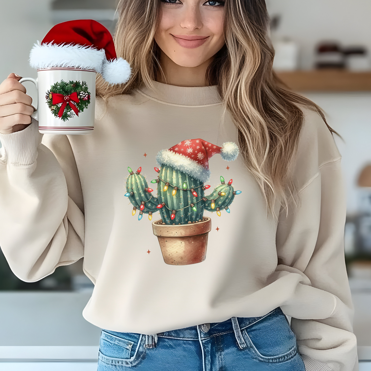 Merry Cactmas Christmas Cactus Crewneck Sweater