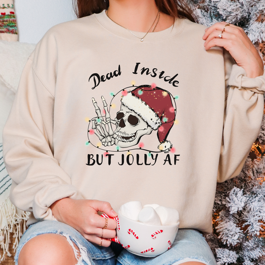 Dead Inside but Jolly AF Christmas Skeleton Crewneck Sweater