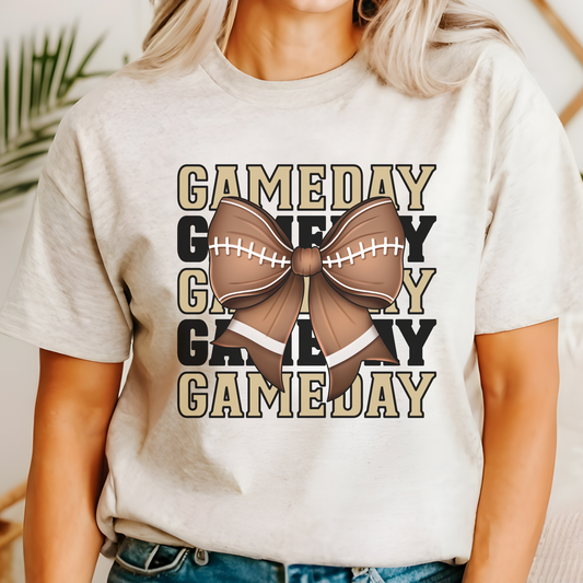 Game Day Girly Bow Tee – Football Season Graphic