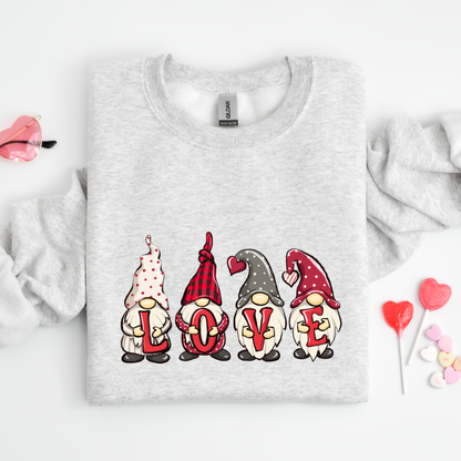 Gray-Ash Love Gnomes Crewneck Sweater