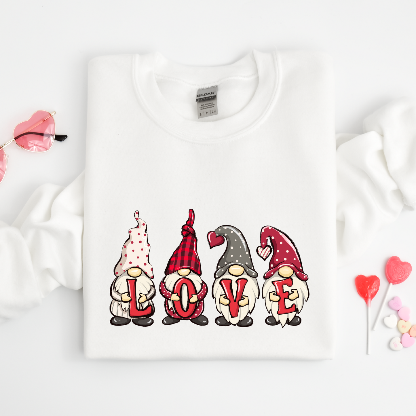 White Love Gnomes Crewneck Sweater