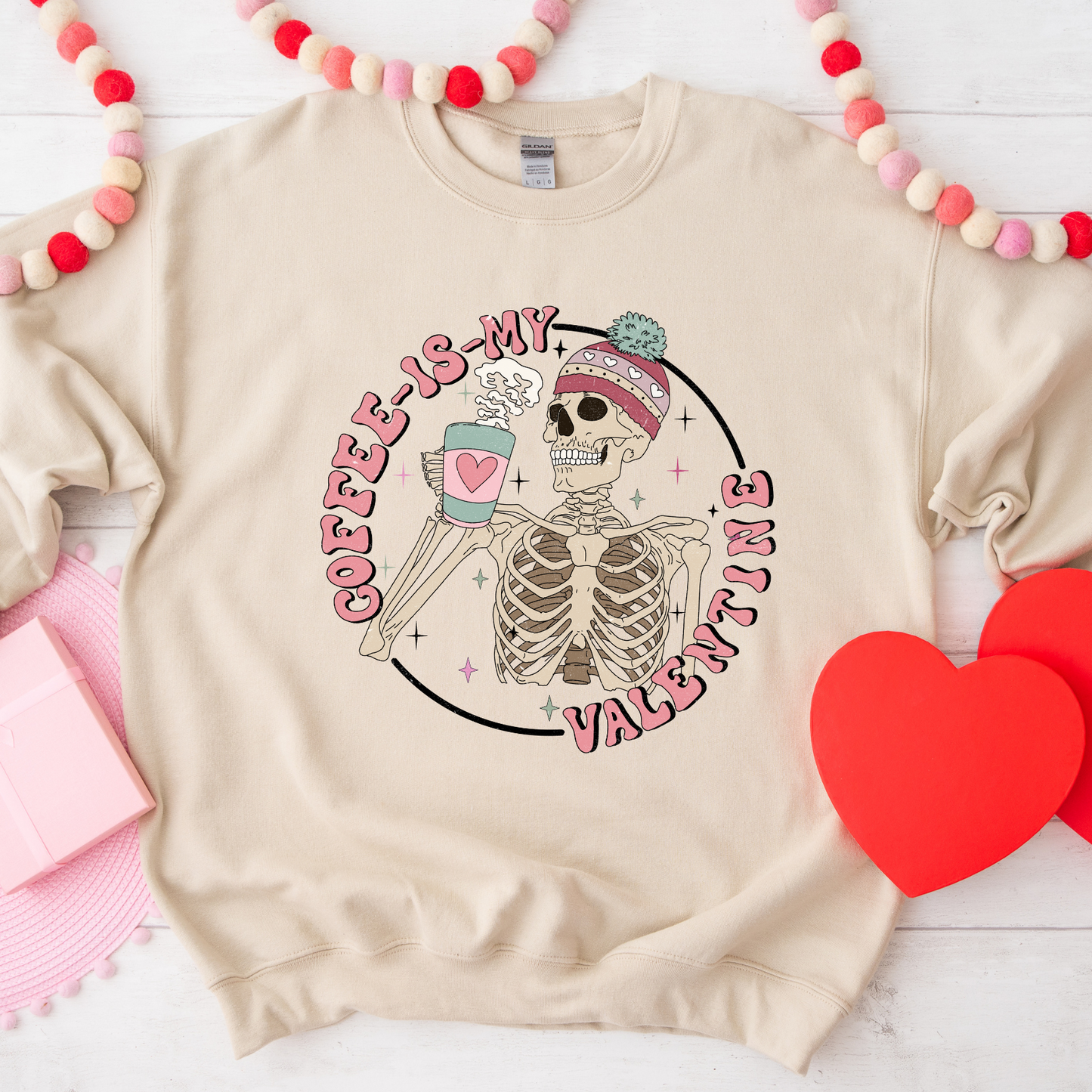 Coffee is My Valentine Skeleton Crewneck Sweater