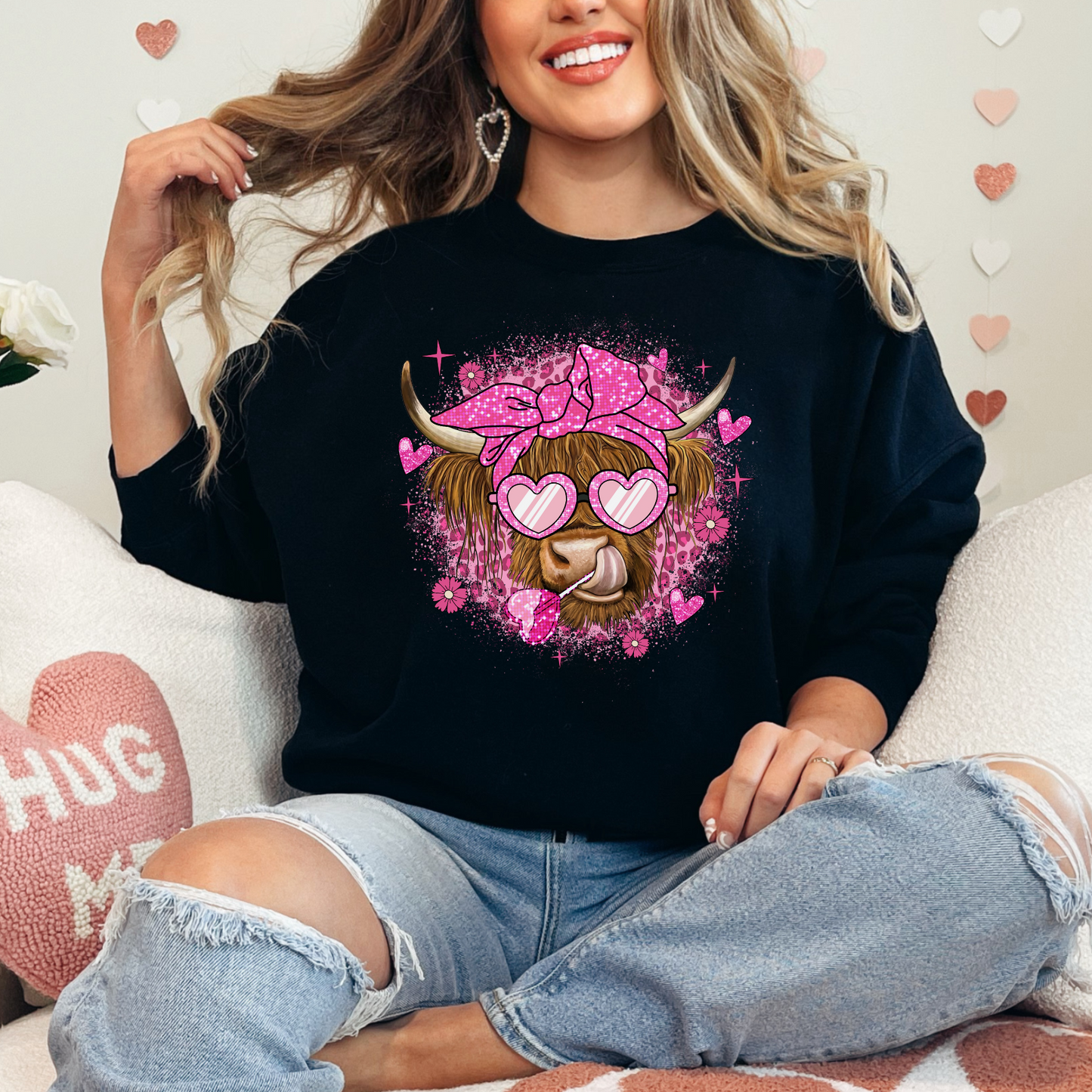 Highland Valentine's Day Cow Crewneck Sweater