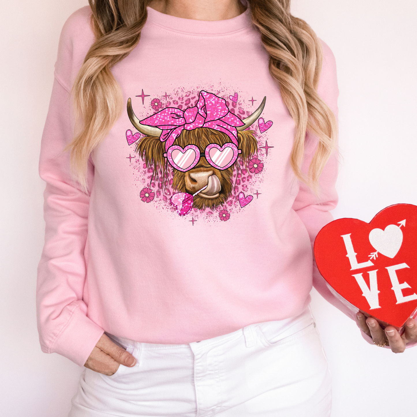 Highland Valentine's Day Cow Crewneck Sweater