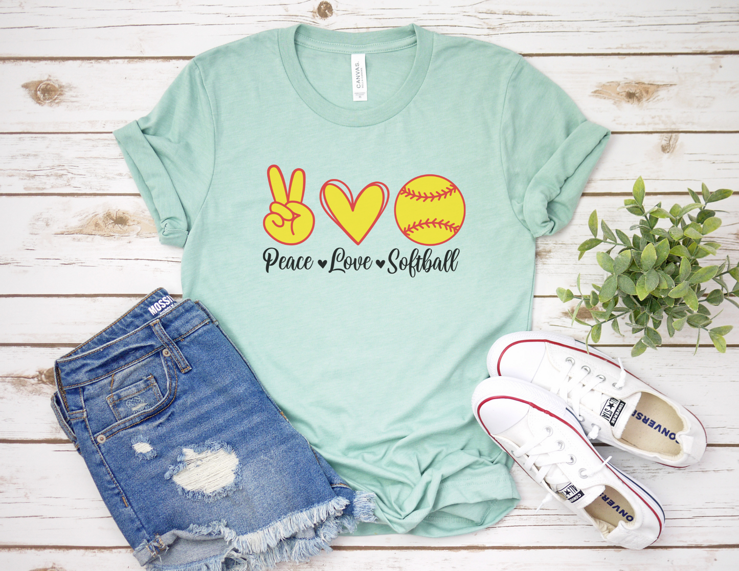 Love Peace Softball T-Shirt