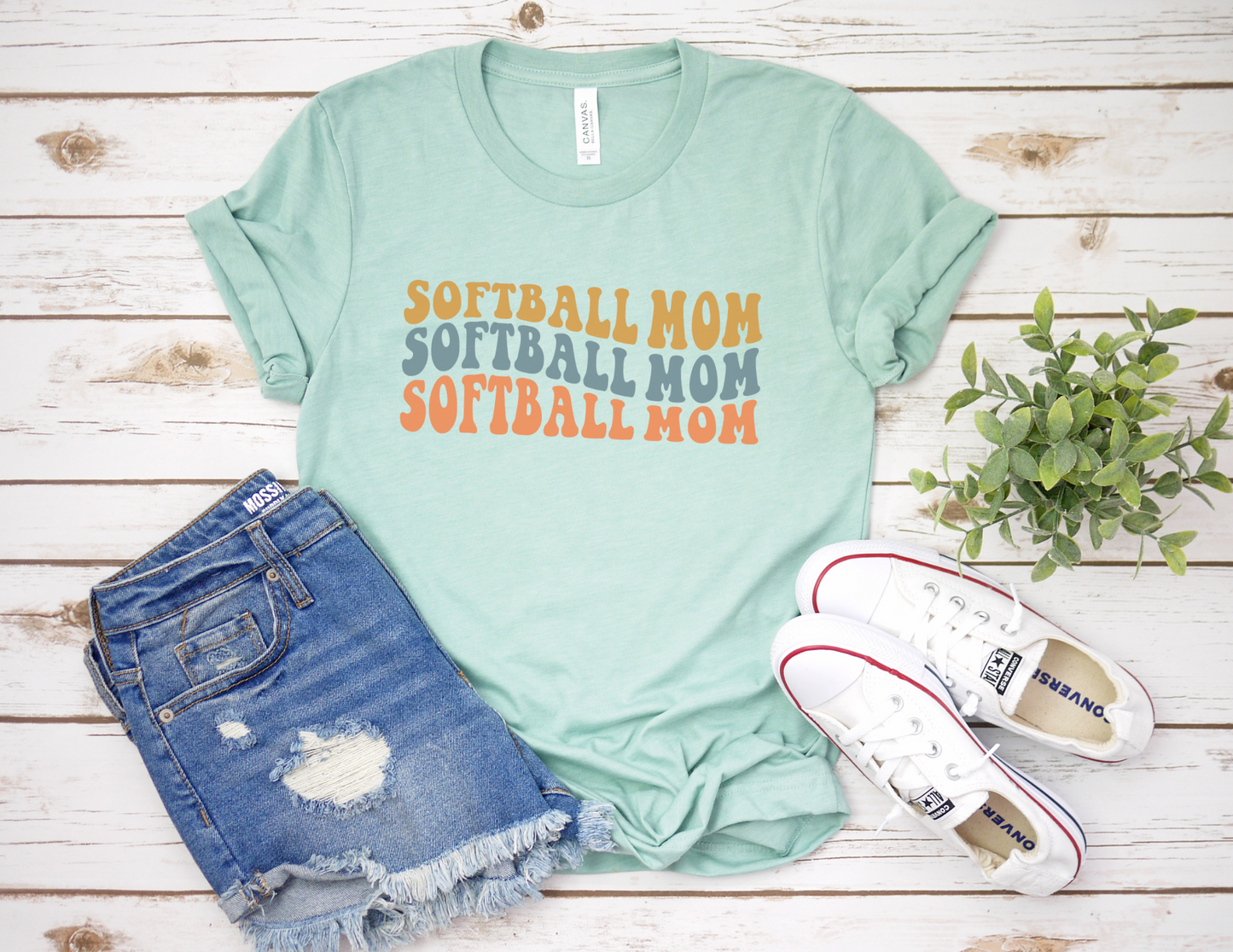 Wavy Softball Mom T-Shirt