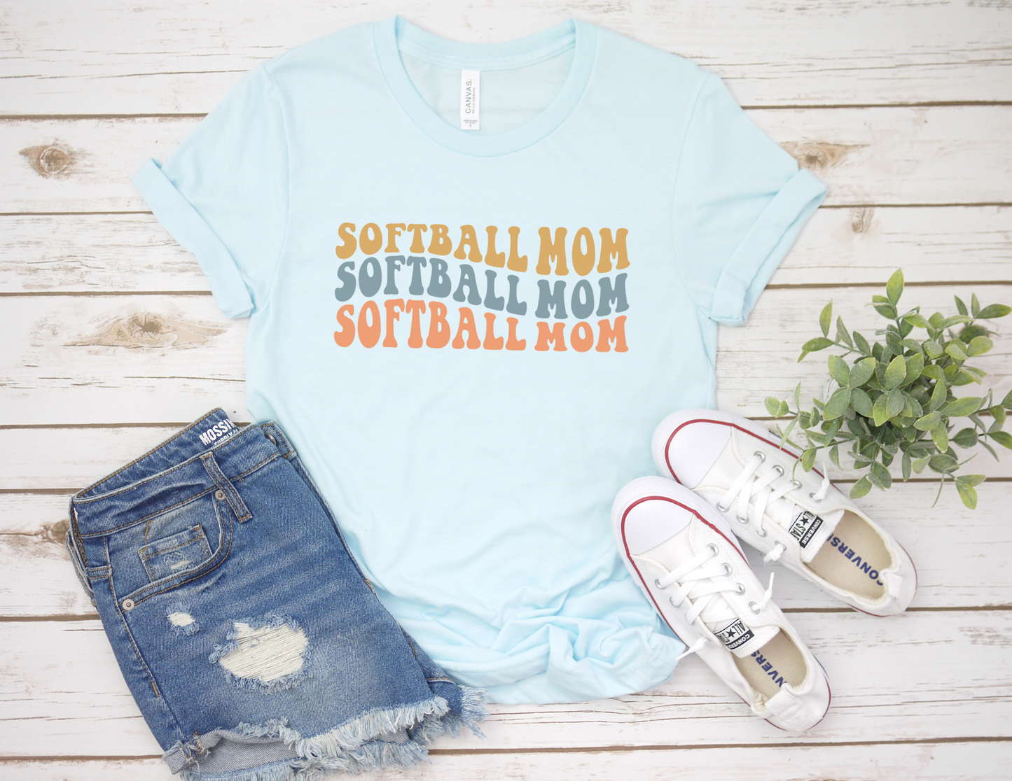 Wavy Softball Mom T-Shirt