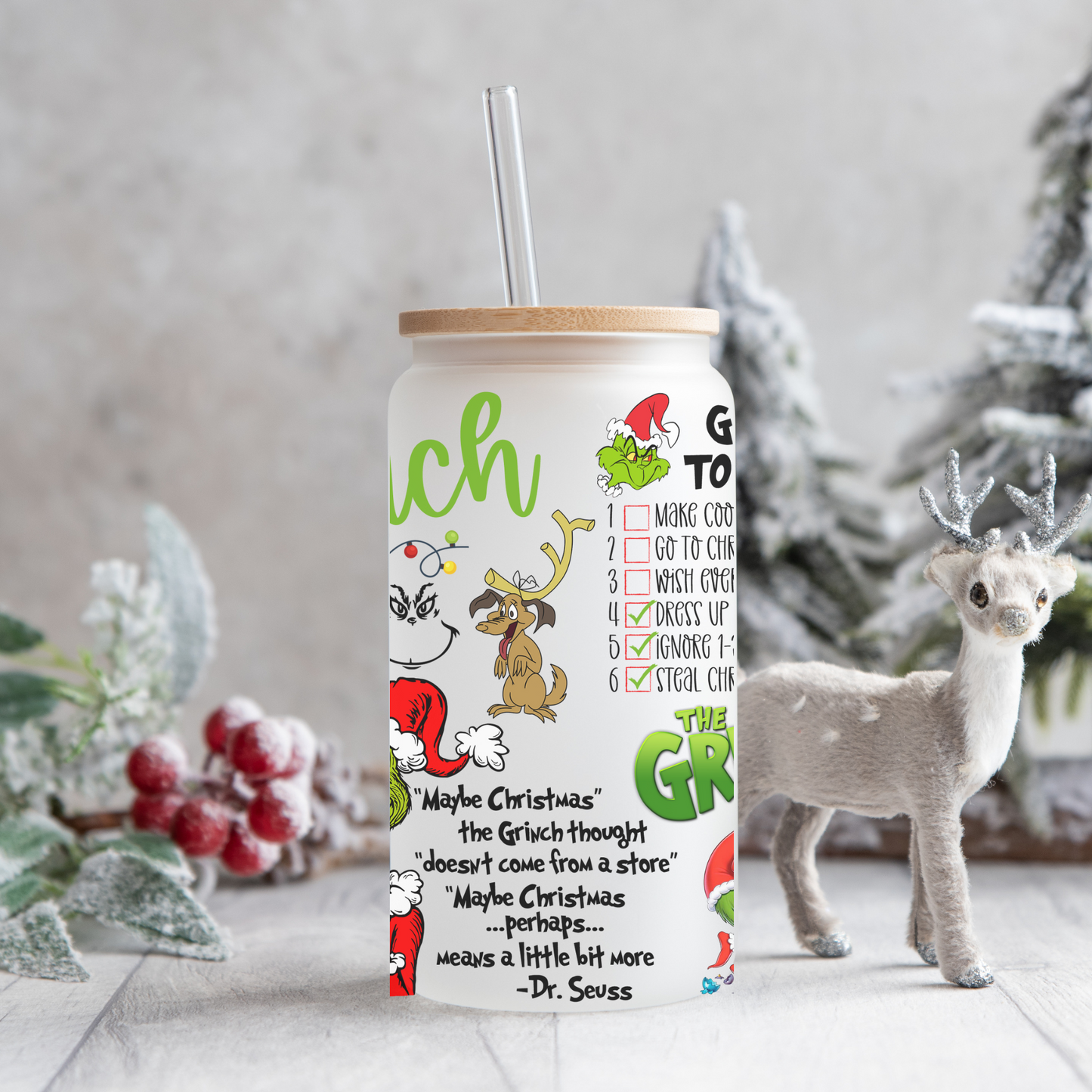 Frosted Grinch Christmas Libbey Can Glass