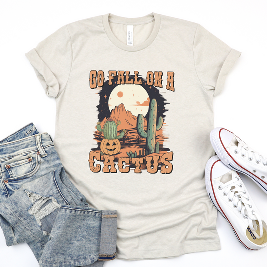 Go Fall On a Cactus Pumpkin Print T-Shirt