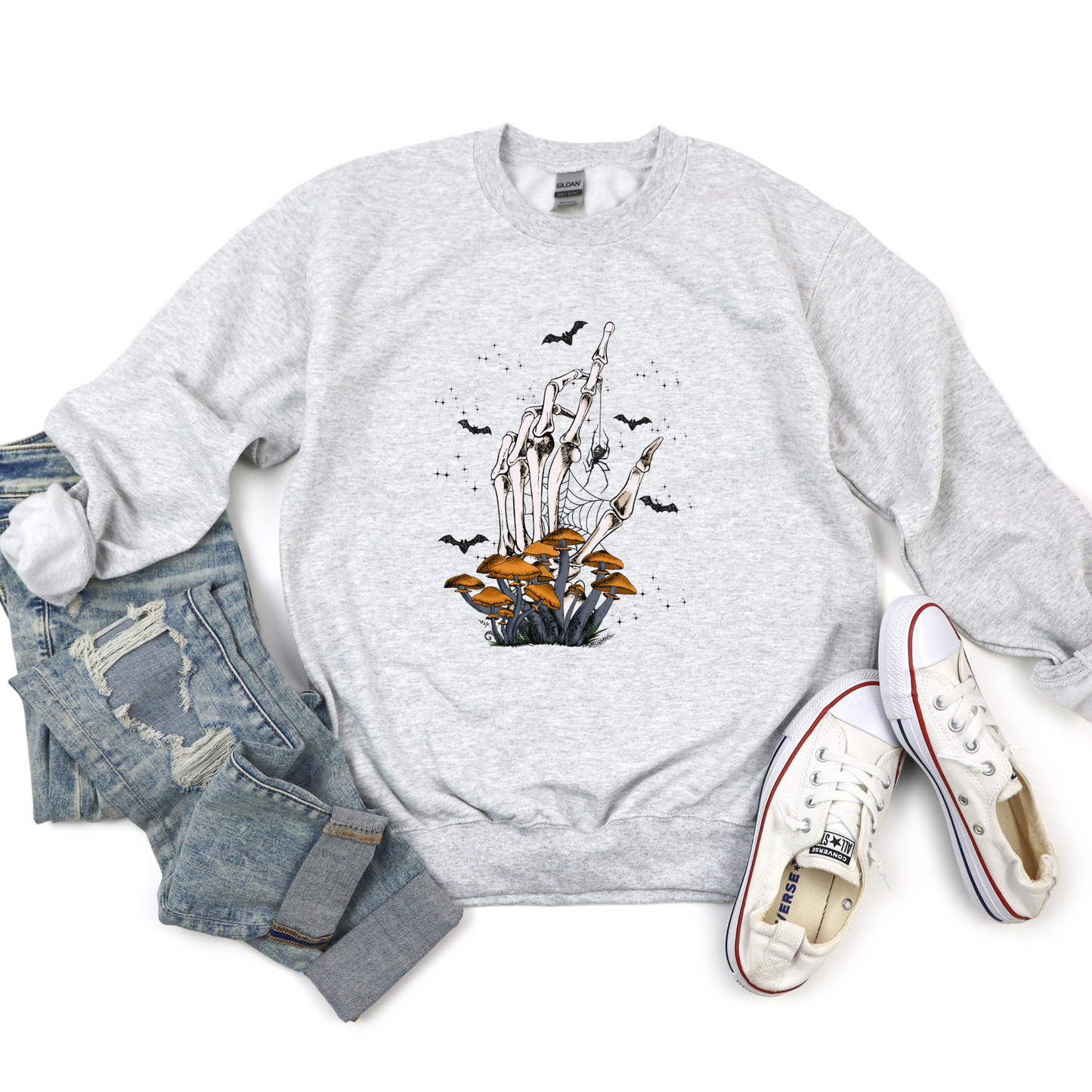 Mushroom Skeleton Hand Crewneck Sweater