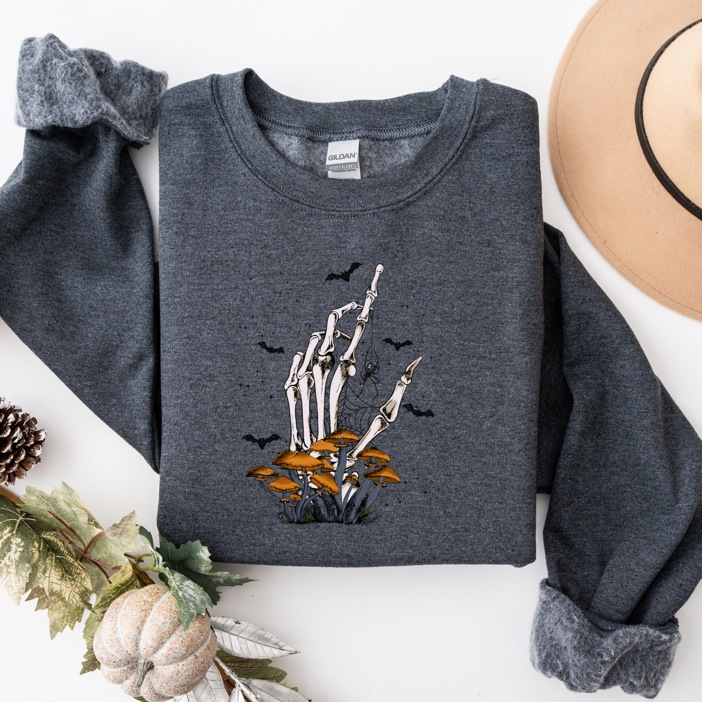 Mushroom Skeleton Hand Crewneck Sweater