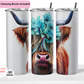 Highland Cow with Turquoise Flowers 20 oz Double Layer Vacuum Tumbler