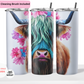Highland Cow with Pink Flowers 20 oz Double Layer Vacuum Tumbler