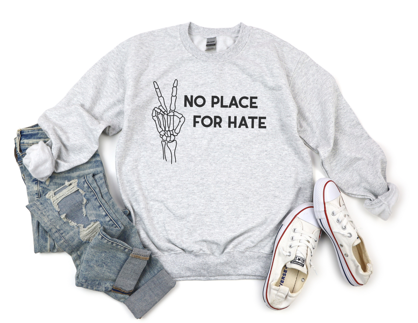 No Place For Hate Skeleton Hand Sweater