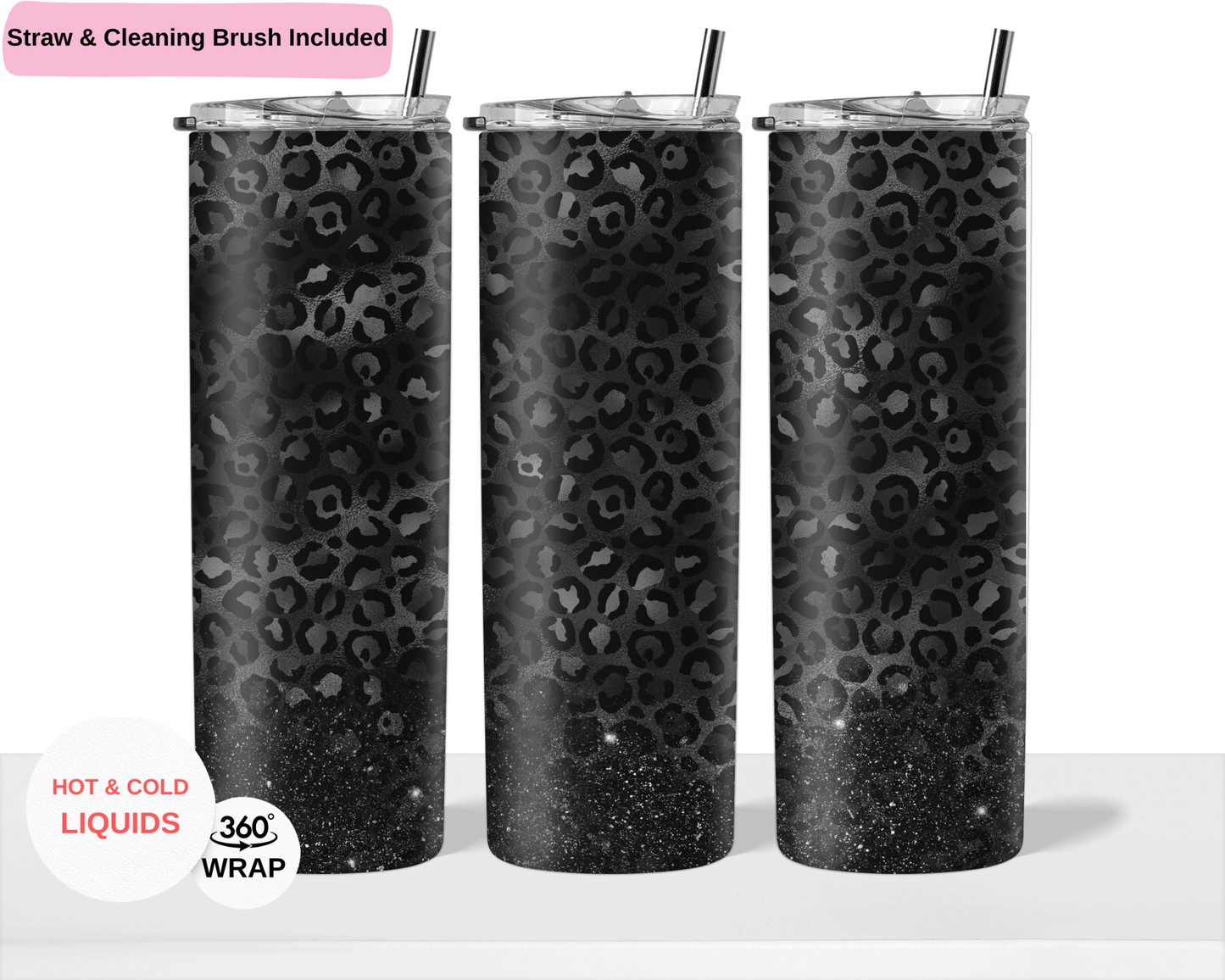 Black Cheetah Glitter 20 oz Double Layer Vacuum Tumbler